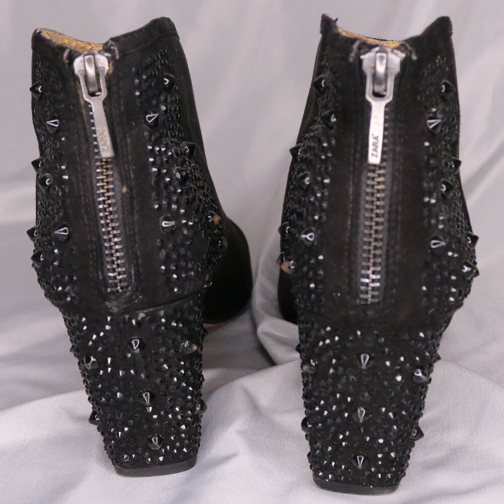 Zara Black Studded Embellished Block Heel Ankle Boots Booties Size 38 - Picture 3 of 14